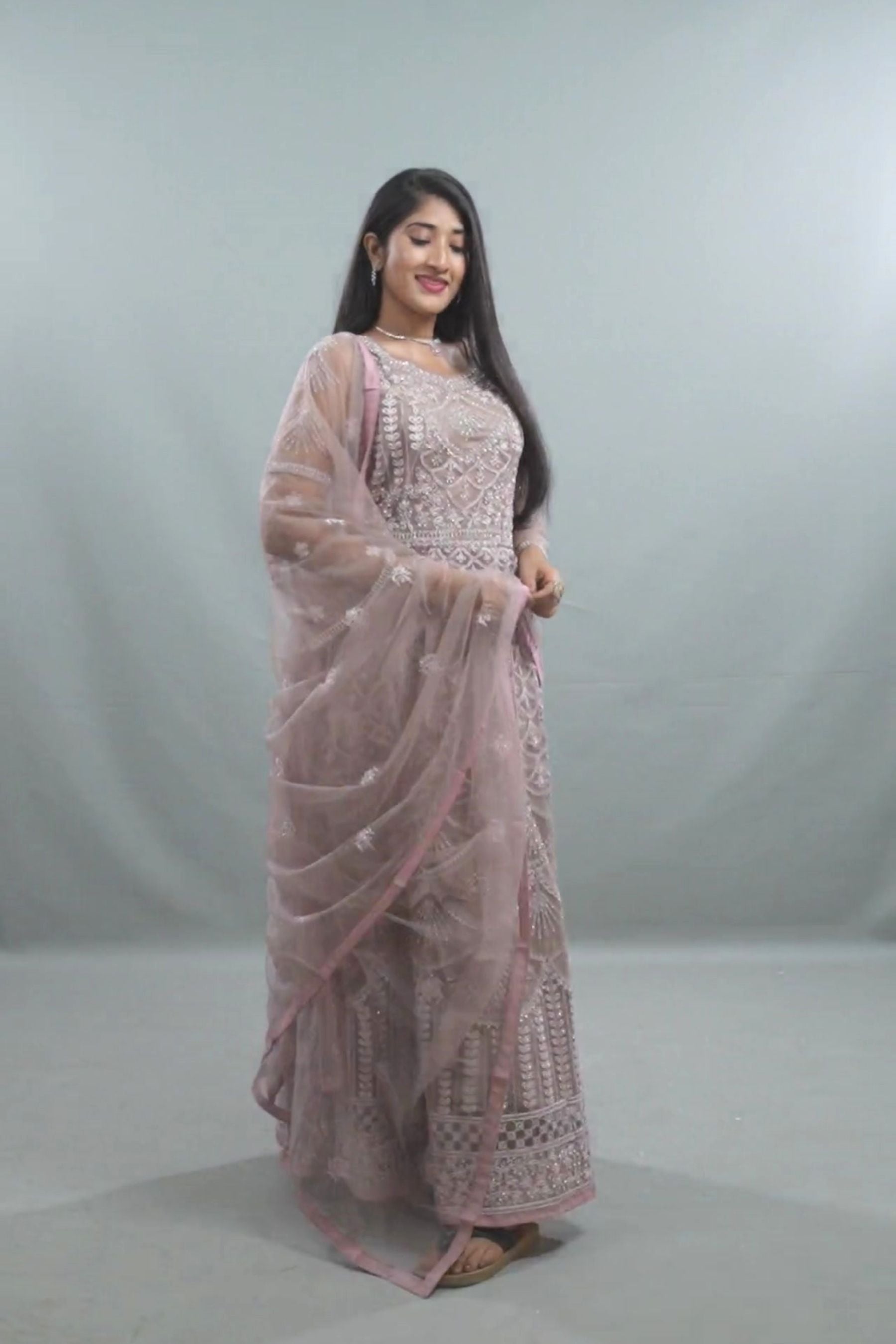 Royal Splendor Embroidered Net Gown with Dupatta Set KURTI JCS Fashions