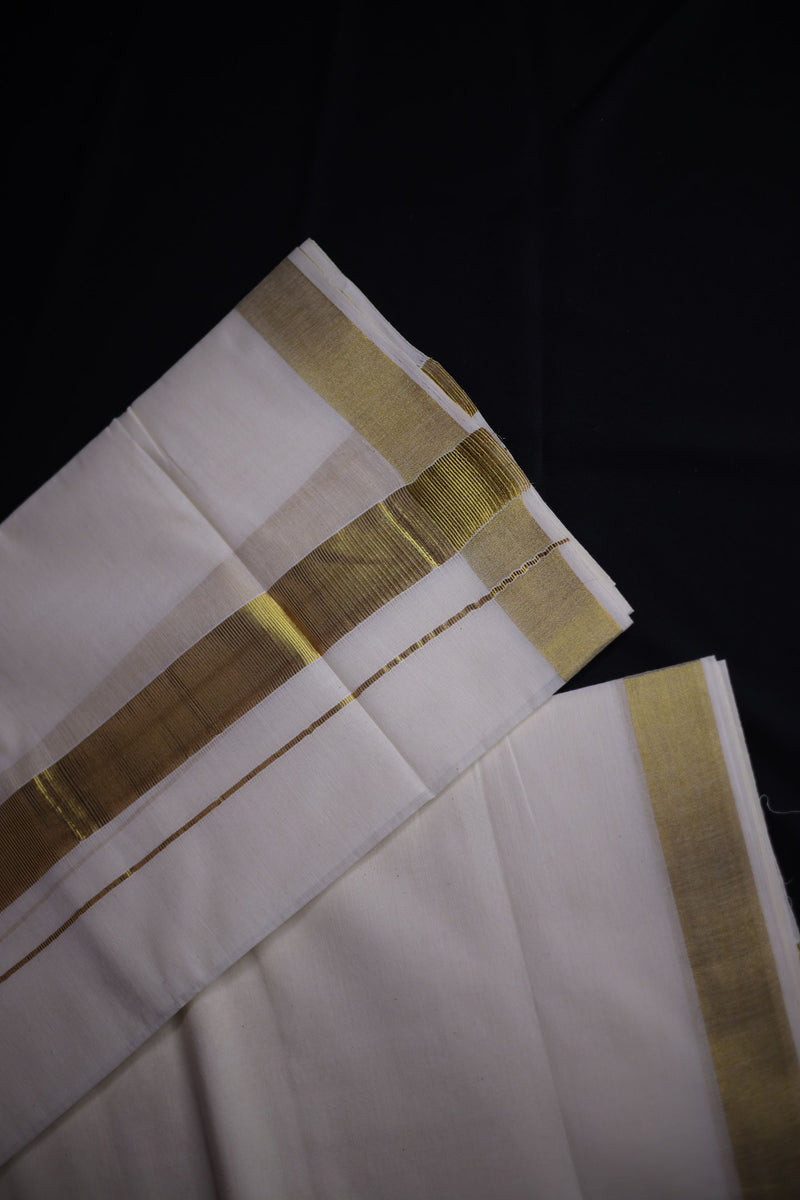 Heritage-Blend Kerala Cotton Angavastram: Exquisite Zari Lines & Comfort