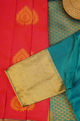 Red Handloom Silk Saree with Grand Pallu & Stitched - View 5 - JCS Fashions
