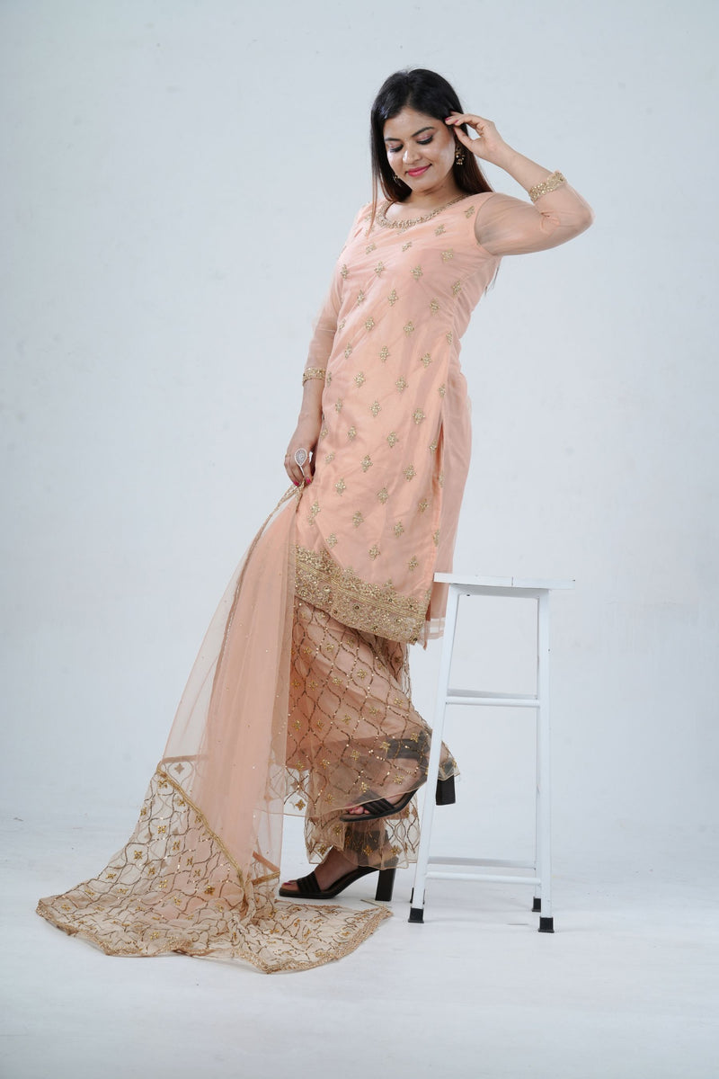 Ethnic Elegance: Soft Net Sharara - Perfect for Special Occasions