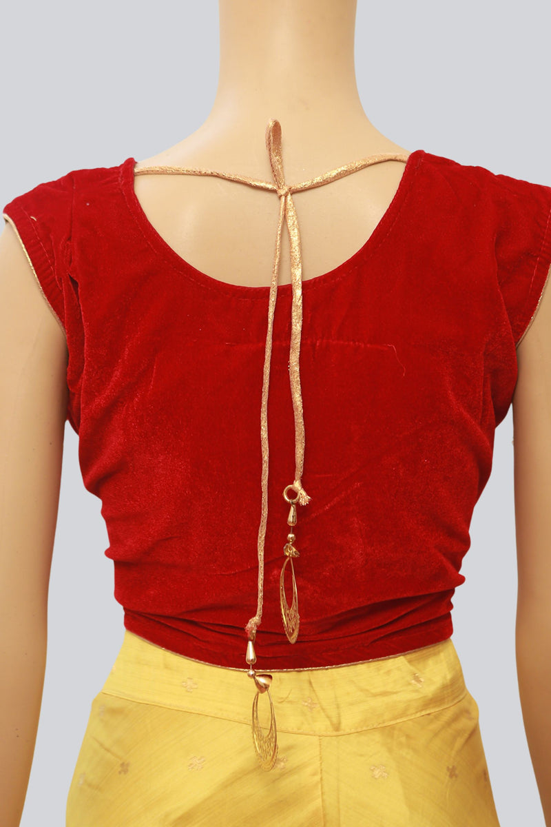 Sleek Velvet & Silk Crop Lehenga: Chic Design and Attached Sleeves