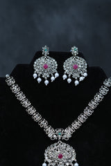 Radiant Charm: Silver Polish Neckset with Earrings at JCSFashions