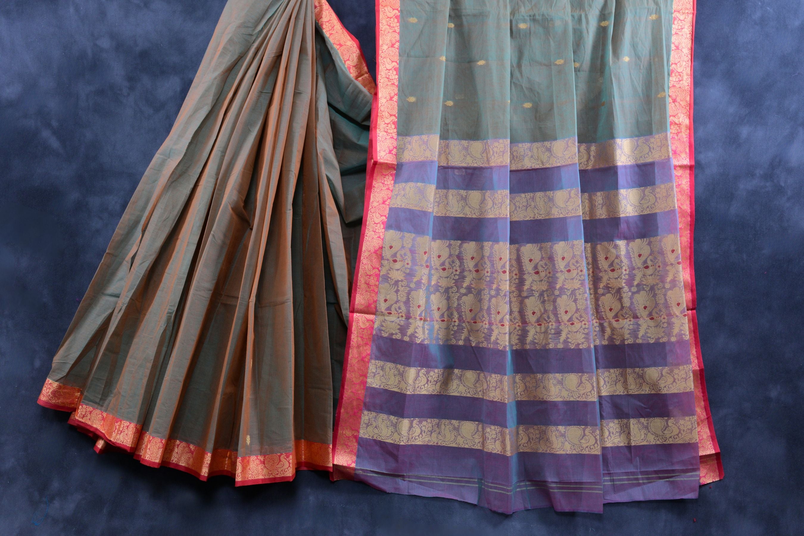 Elegant 100% Cotton Saree with Richly Woven Pallu - Indian Aesthetics Saree JCS Fashions