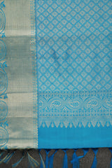 Blue Kanchipuram Handloom Silk Masterpiece with Grand - View 5 - JCS Fashions