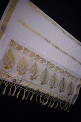 Premium Kerala Cotton Saree with Embroidery and Copper Zari Border