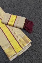 Elegant Saree Vishu Collection - Premium Tissue Set Mundu with Tussels