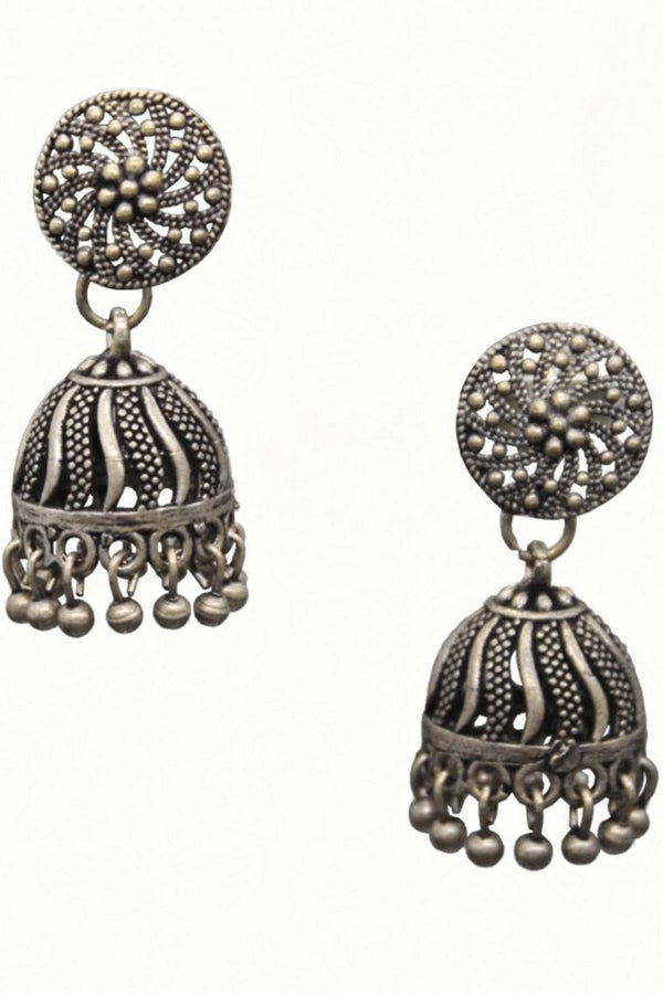 Intricate Delights Artisan Made Oxidized Silver Plated Jhumka Earrings