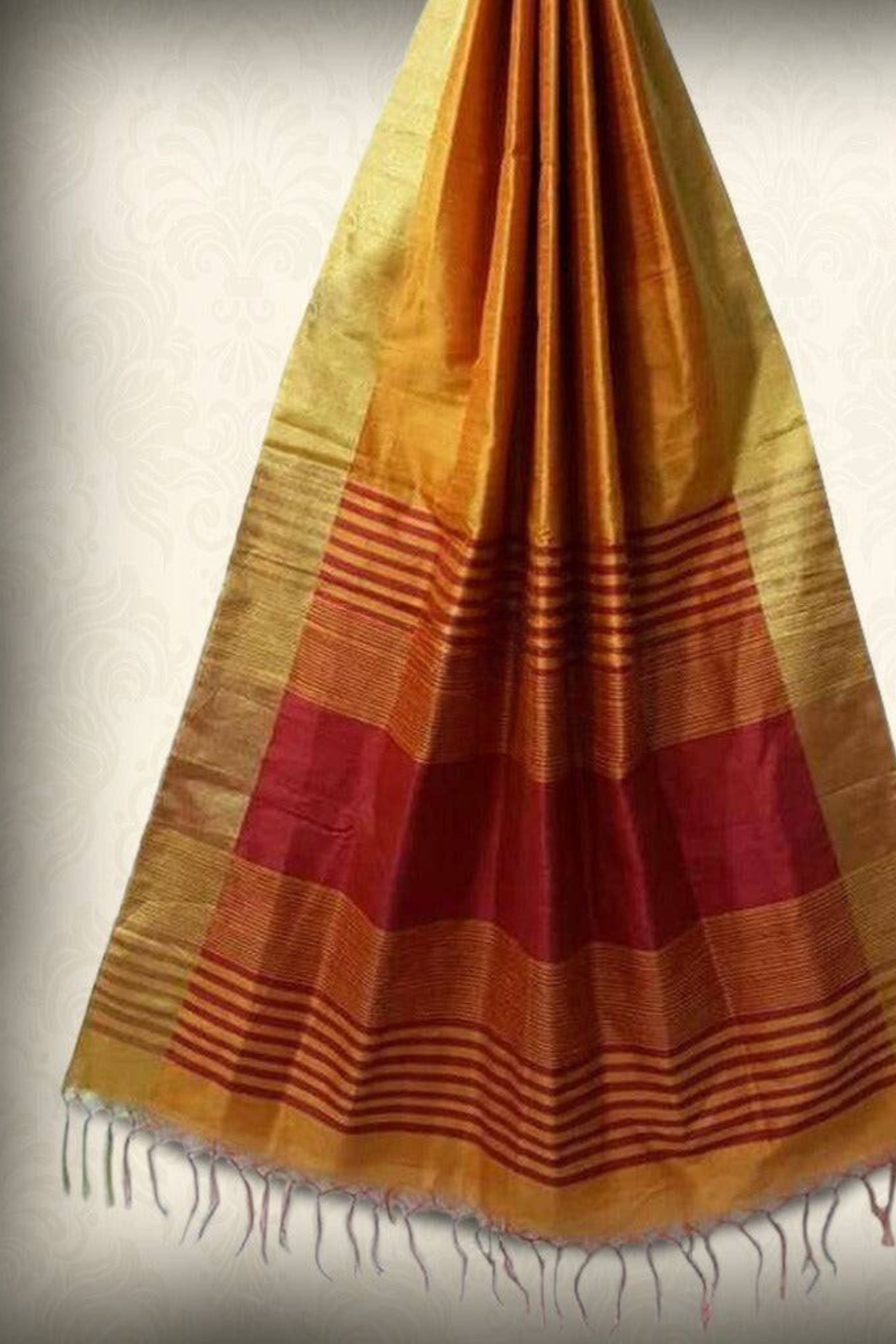 Raw Silk Saree With Contrast Pallu Saree JCS Fashions Mustard 5.5 Meters