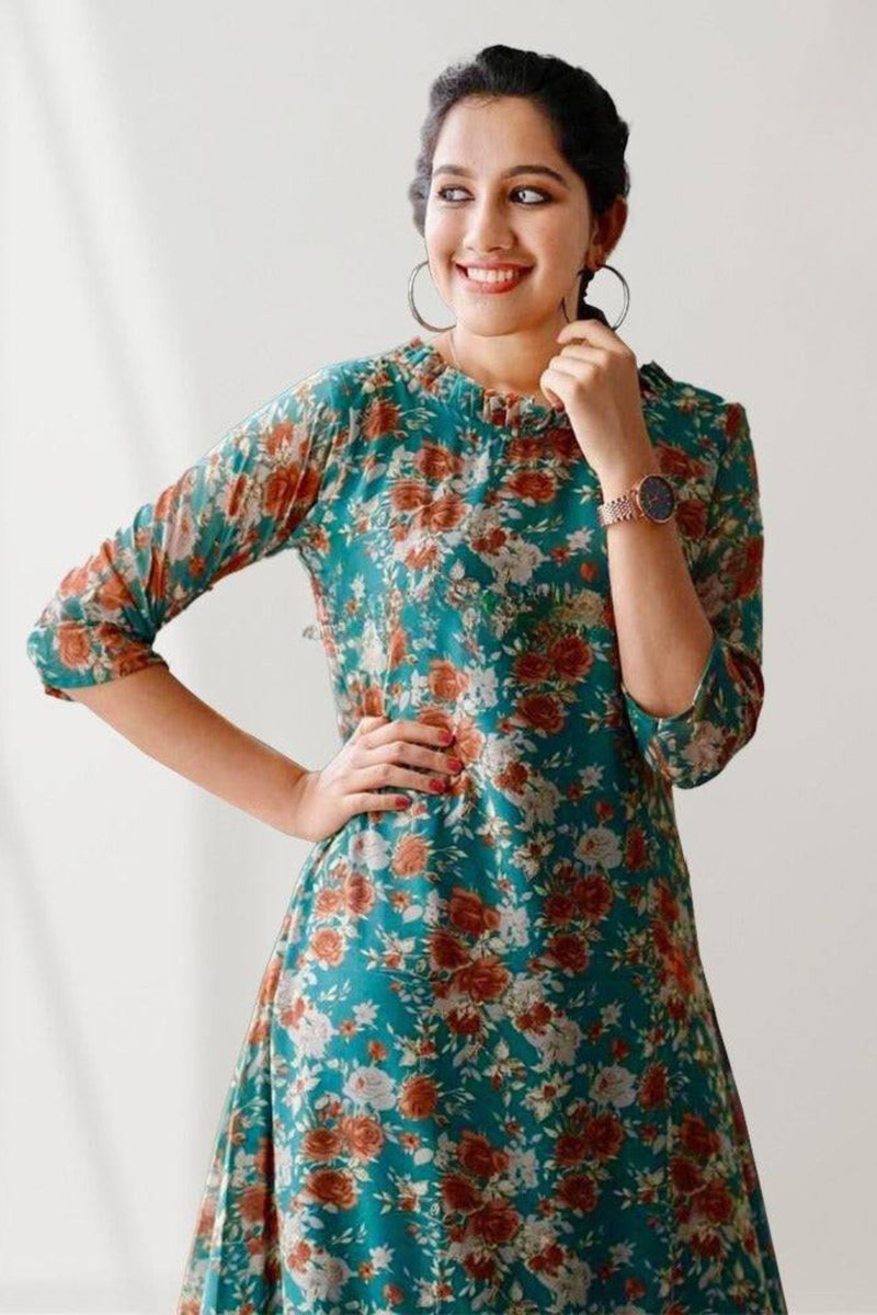 Fully Stitched Women Georgette dress with floral prints