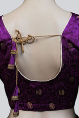 Purple Elegance: Brocade Blouse with Enchanting Elephant Motifs