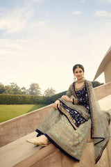 Sharara Suit With Intricate Stone and Embroidery work in Navy Blue