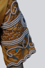 Regal Heavy Aari Work Bridal Blouse with Pearl Accents & Fancy Tassels