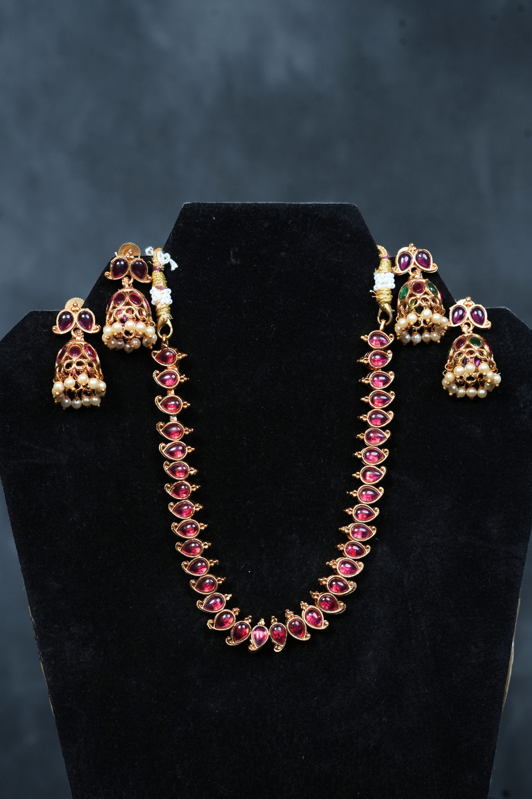 Dual Elegance: Matte Finish Neckset with Pink & Green Stones Jewelry JCS Fashions