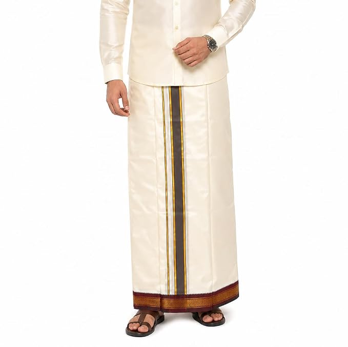 Pattu Dhoti With Ganga Jamuna Border, Art Silk