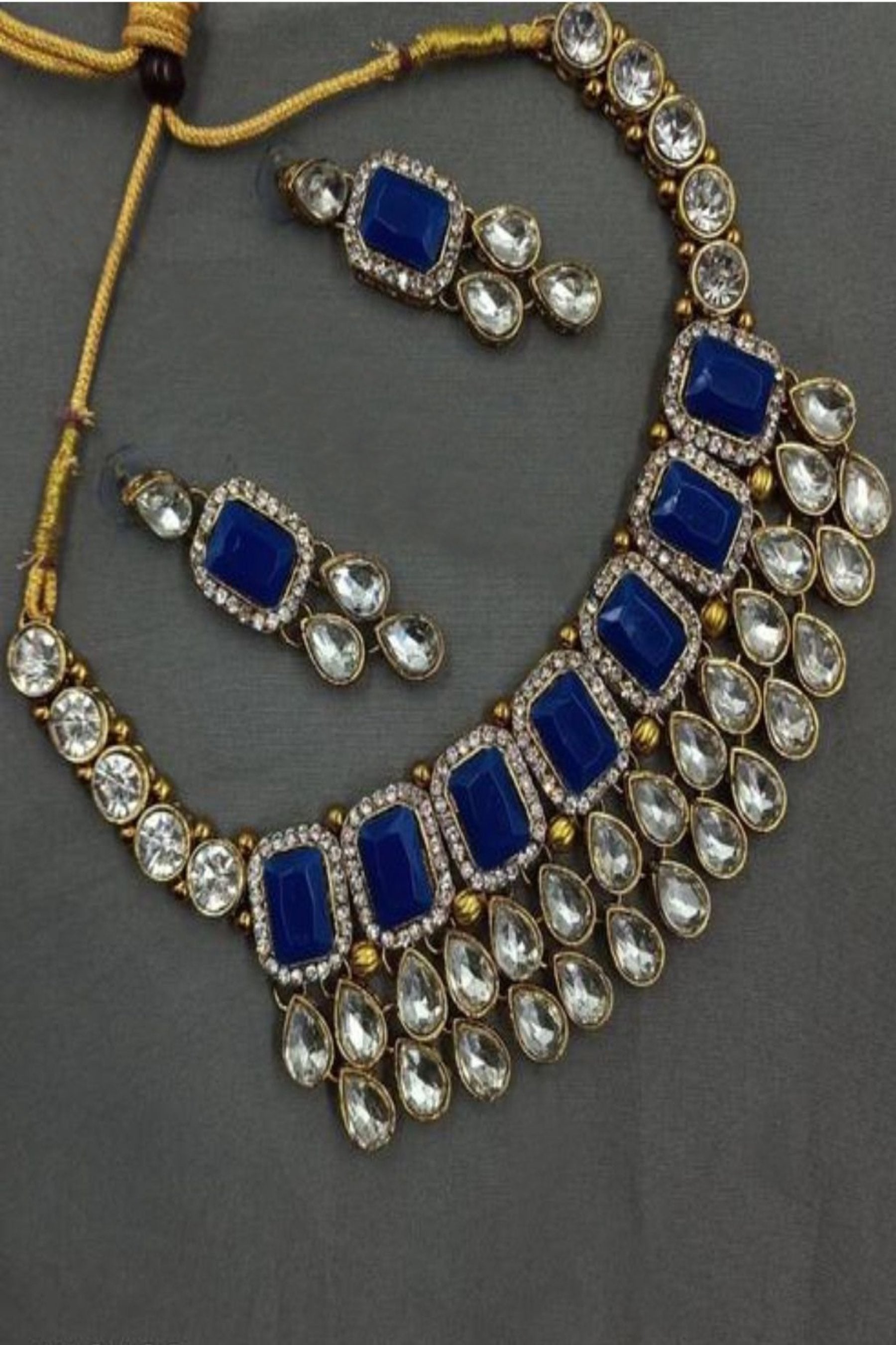 Gold-Plated Fancy Jewelry Set with Cubic Zirconia - JCS Fashions Jewelry JCS Fashions Blue 7 inch