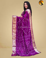 Indian Traditional Pure Bandhej Silk Saree with Zari Weaving in Lavender