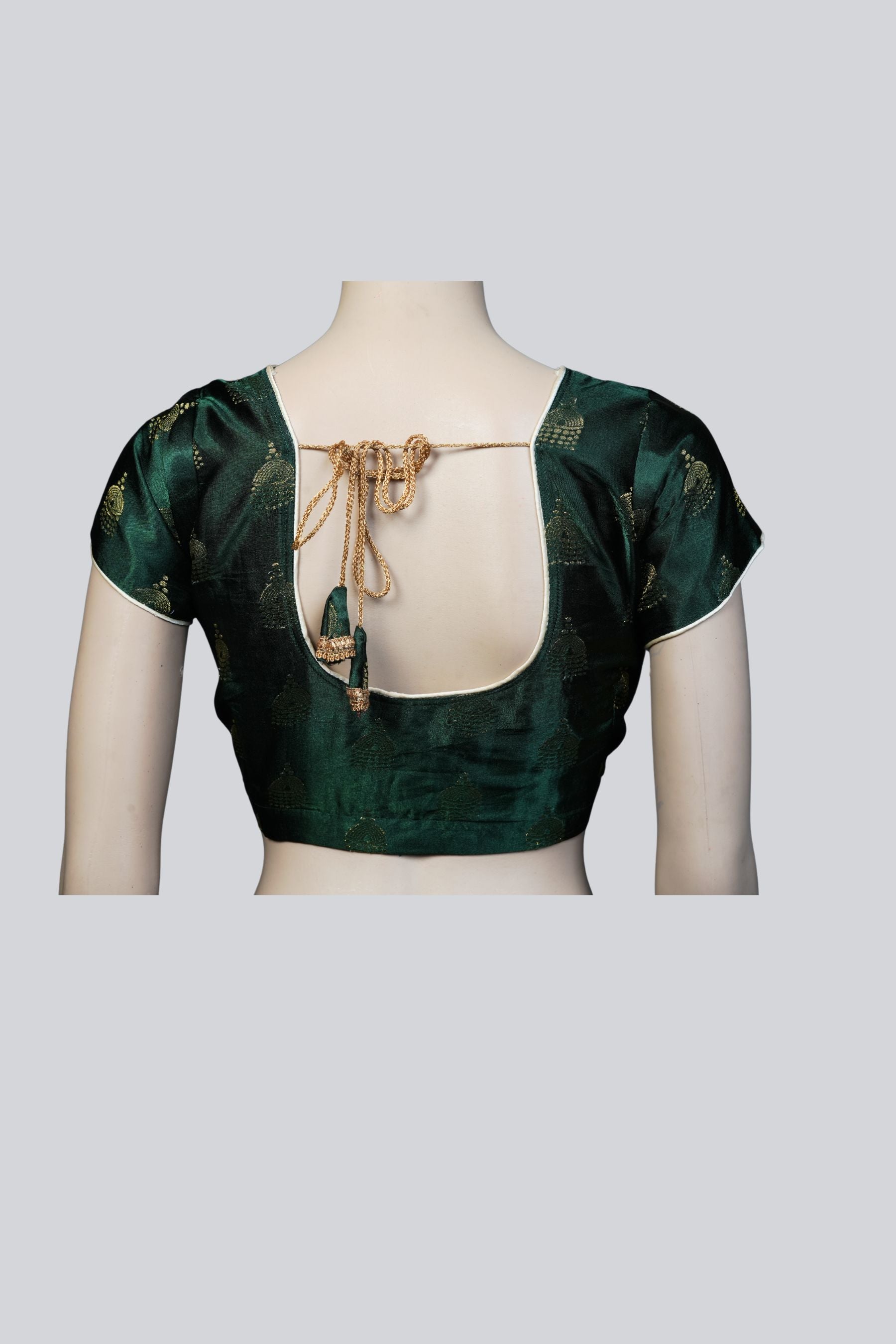 Green Brocade Blouse: Elegance Adorned with Jhumka Motifs at JCSFashions Blouse JCS Fashions