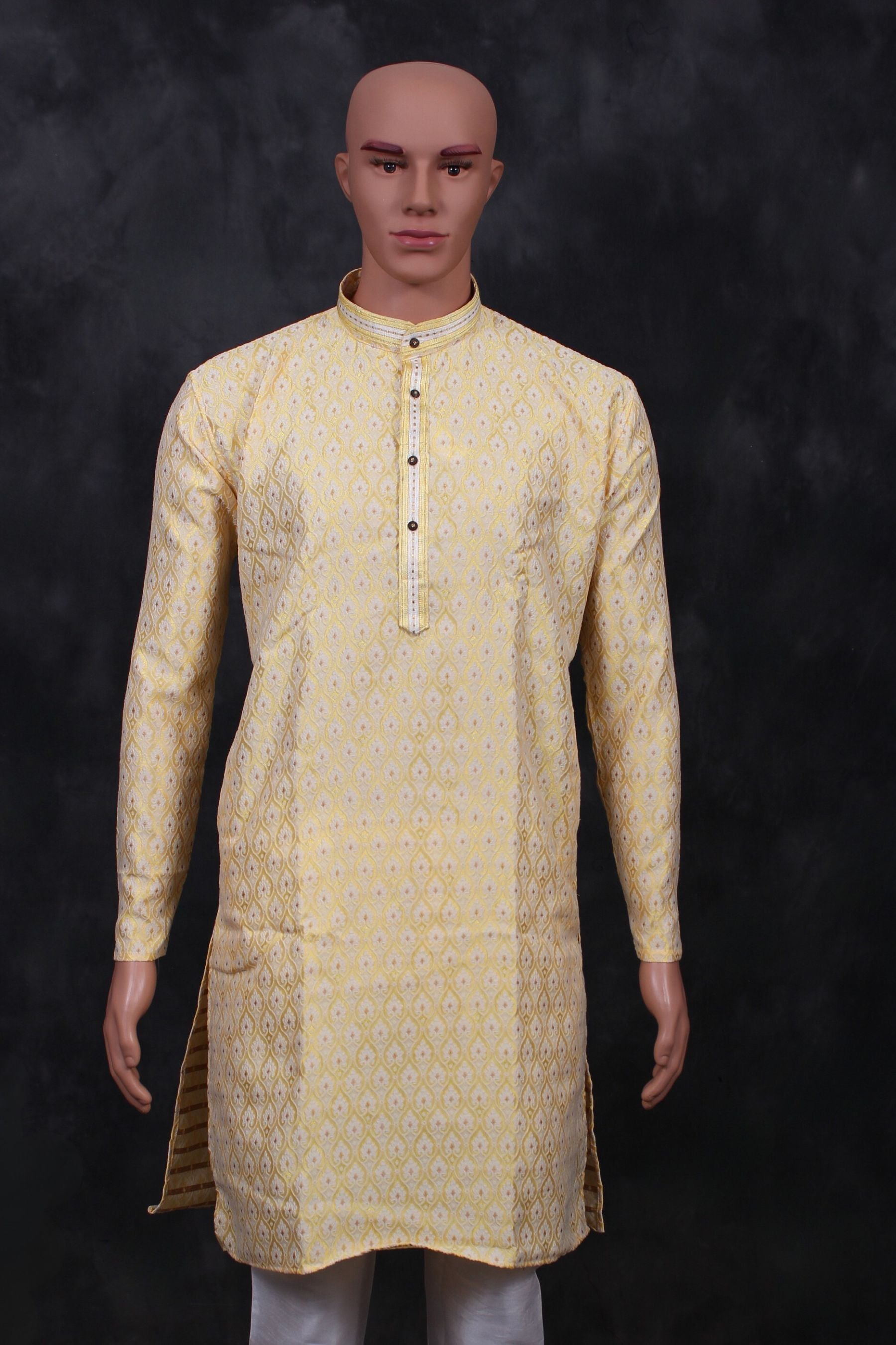Men's White Jacquard Kurta for Weddings and Parties from JCSFashions Men JCS Fashions Yellow Large (40)
