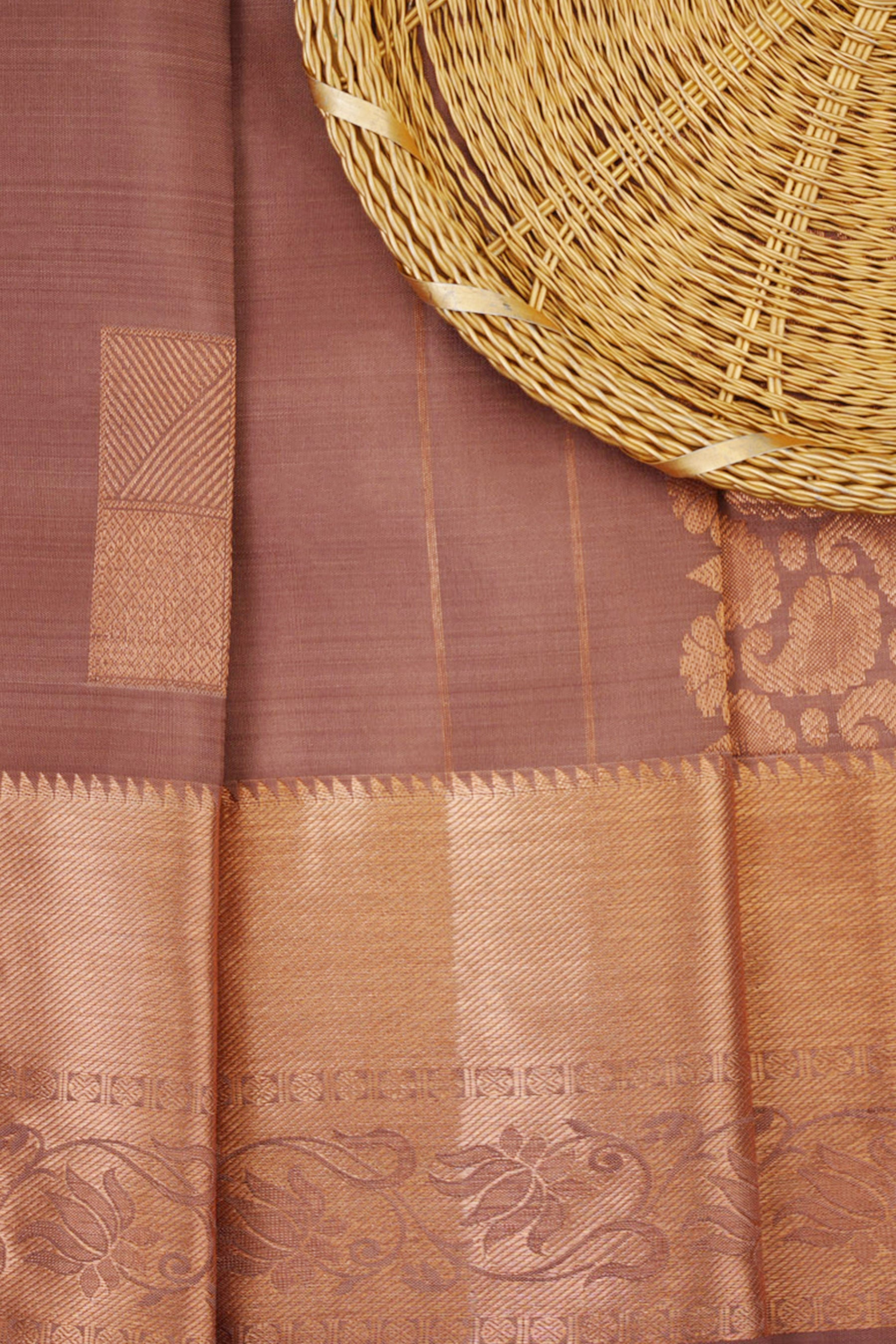 Brown Triple Warp Silk Saree with Box Butties &Grand - View 5 - JCS Fashions