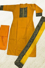 Stylish Silk cotton Salwar with banarasi lace work in Yellow