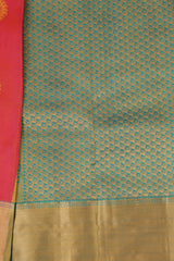 Red Handloom Silk Saree with Grand Pallu & Stitched - View 6 - JCS Fashions
