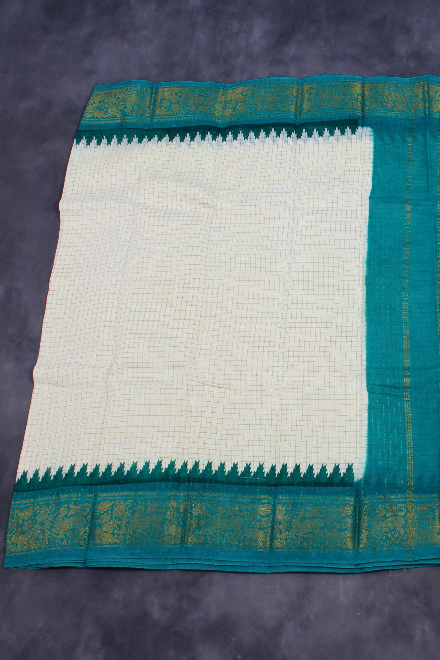 Madurai Pure Sungudi Cotton Saree with Golden Checks & Zari Border Saree JCS Fashions