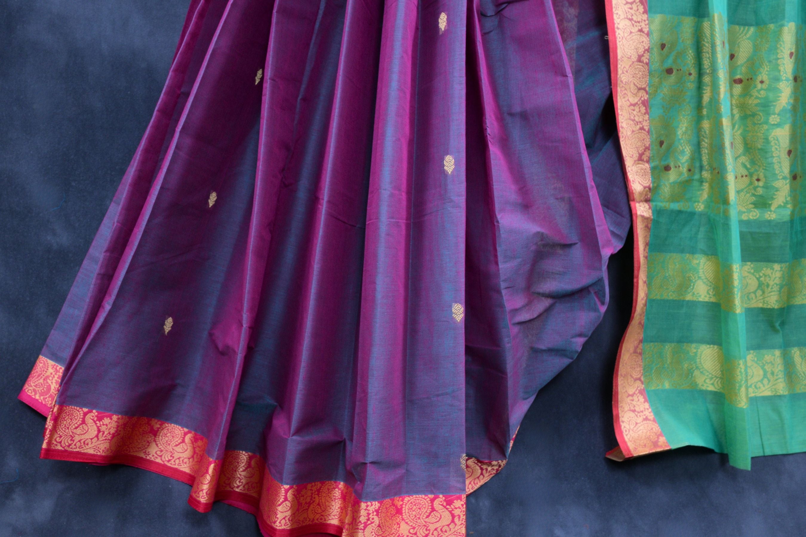 Premium 6 3/4 Yard Cotton Saree with Rich Pallu - Ethnic Elegance Saree JCS Fashions