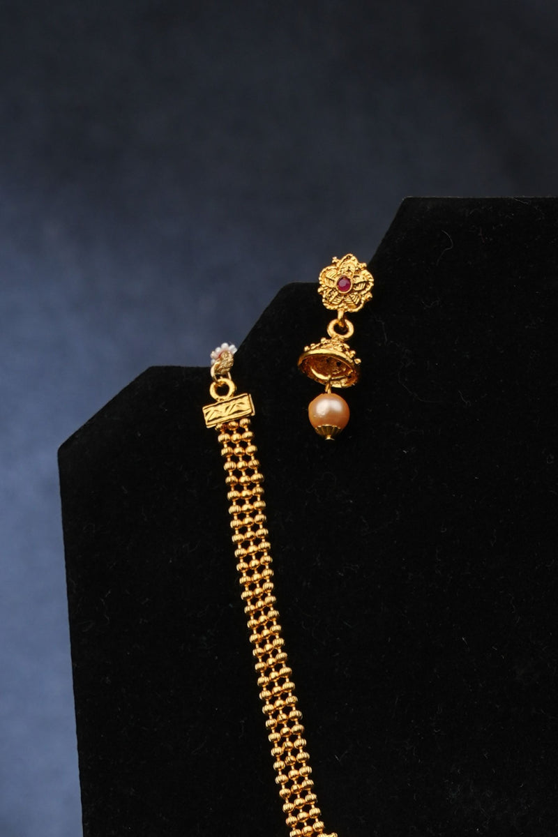 Glamour in Gold: Micro Gold Polish Neck Set with Earrings - JCSFashion
