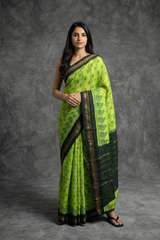 Green Poly Cotton Floral Print Saree for Daily Wear - AI Model Photo 1
