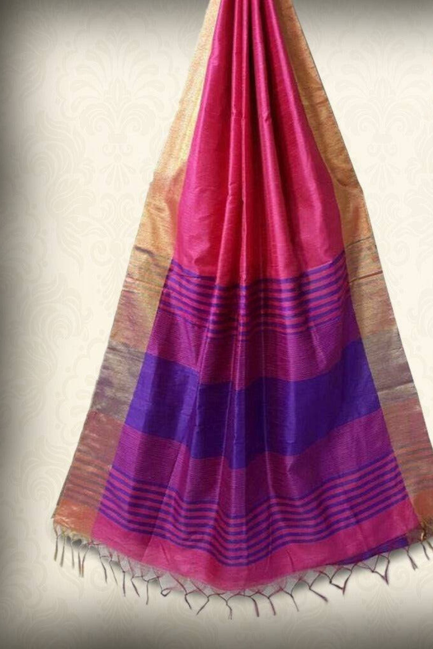 Raw Silk Saree With Contrast Pallu Saree JCS Fashions Pink 5.5 Meters