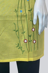 Chic Embroidered Cotton Kurti: 31" Length, Stylish Short Sleeves