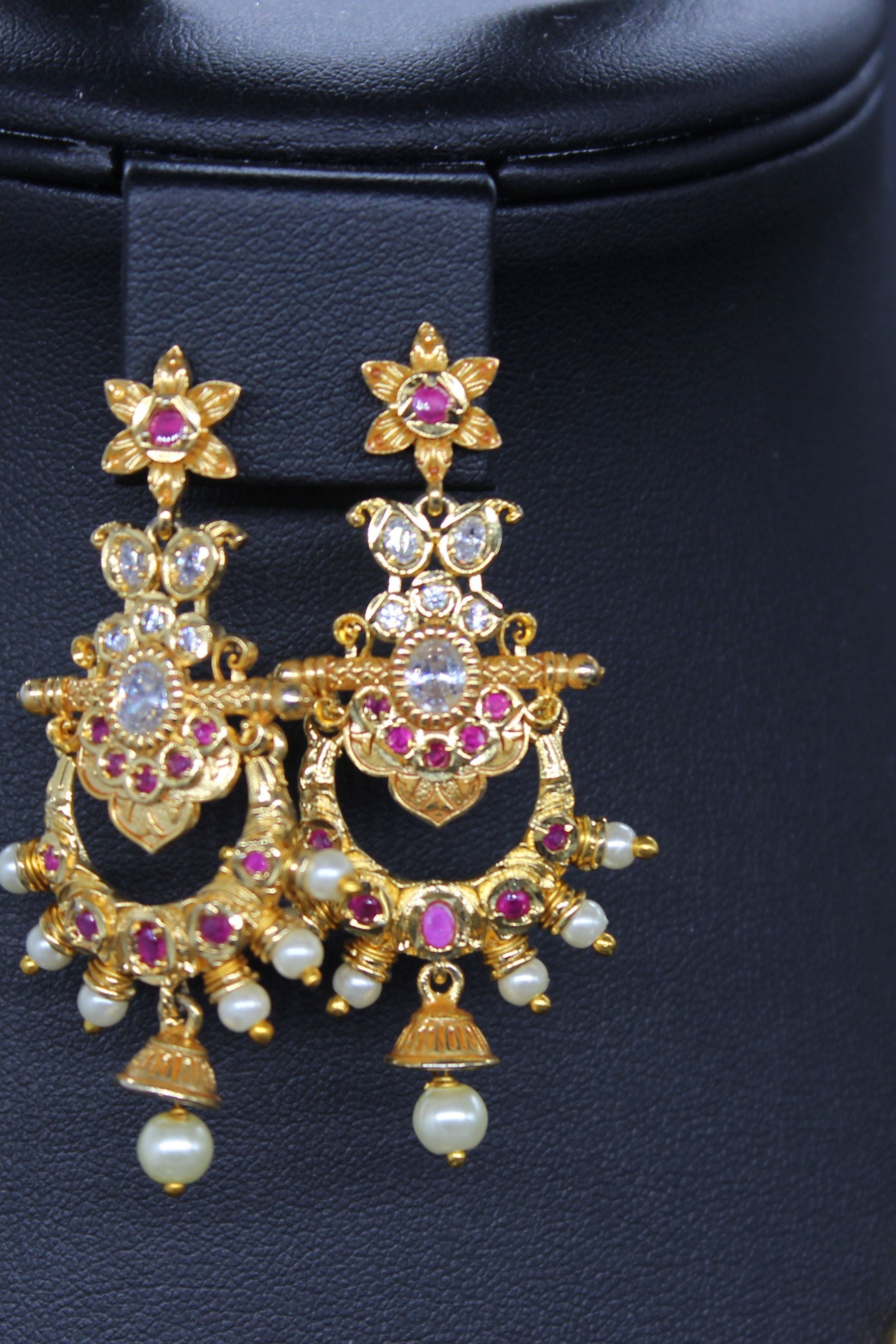Premium Quality, Gold finish AD necklace Pink and white stone Jewelry JCS Fashions