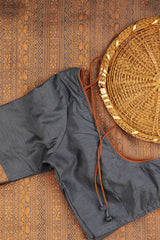 Kanchipuram Semi-Silk Saree with Rising Border & Stitched Blouse - View 5 - JCS Fashions