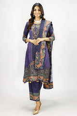 Violet Designer Crepe 3-Piece Salwar Suit with Stone & Mirror Work - AI Model Photo 1