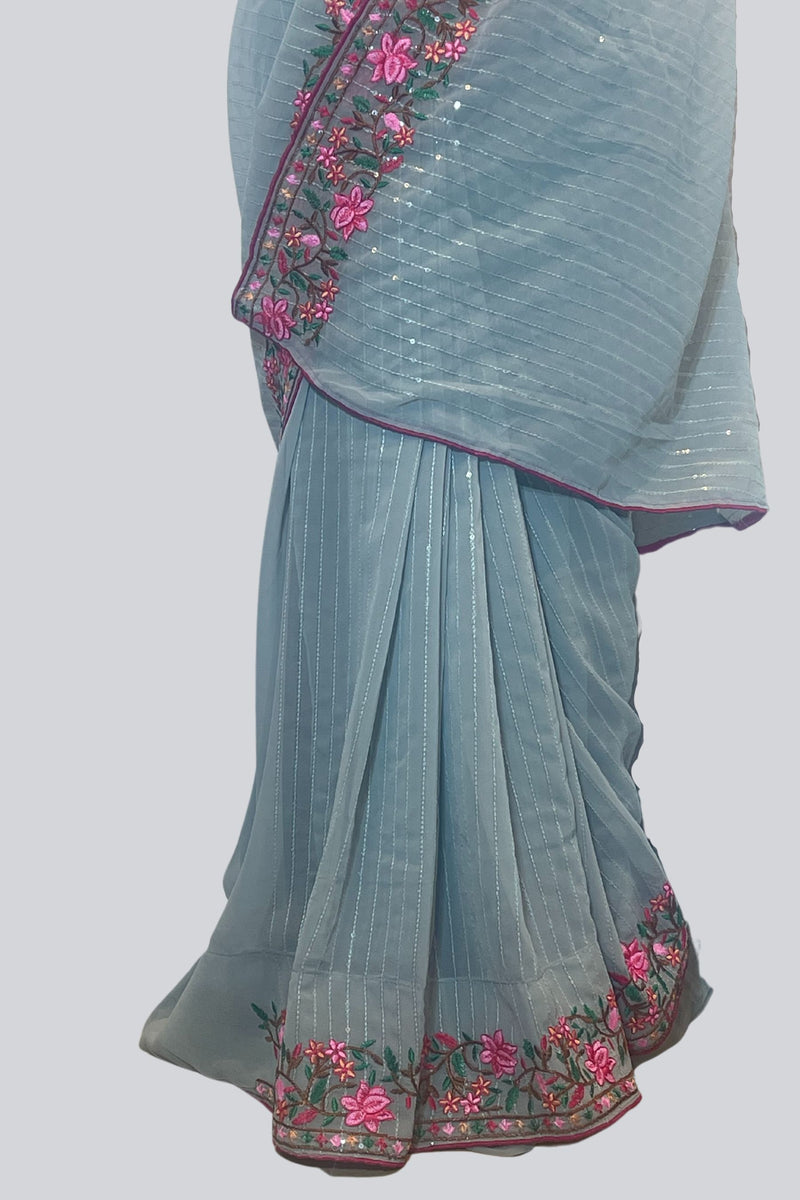 Dazzling Georgette Sequins Saree with Exquisite Embroidery