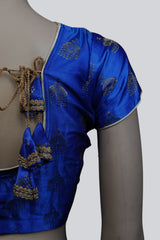 Chic Blue Brocade Blouse: Elegance Meets Tradition with Jhumka Motifs