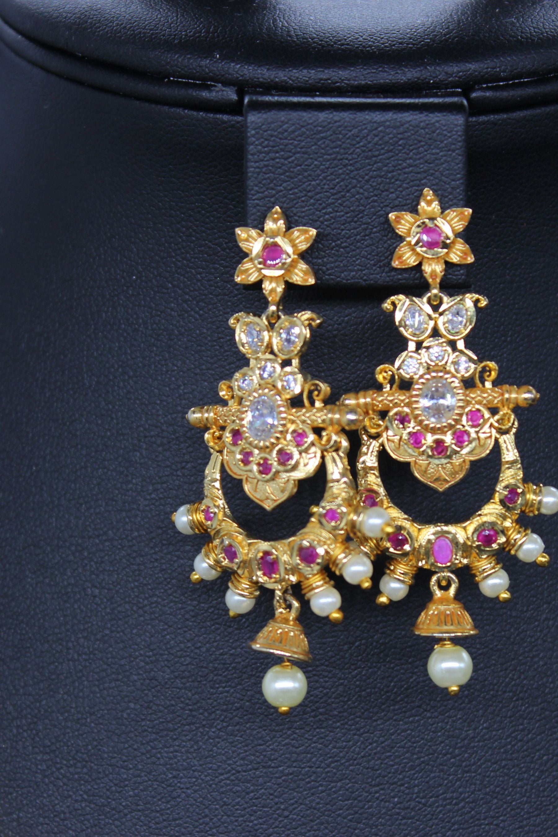 Premium Quality, Gold finish AD necklace Pink and white stone Jewelry JCS Fashions