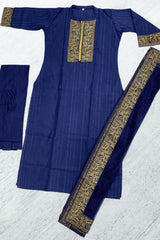 Stylish Silk cotton Salwar with banarasi lace work in Blue