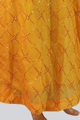 Chanderi Silk Gown with Bandhini Dupatta, Sequins and Embroidery Work