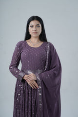 Elegant Georgette Gown with Sparkling Sequins and Silk Santoon Pants