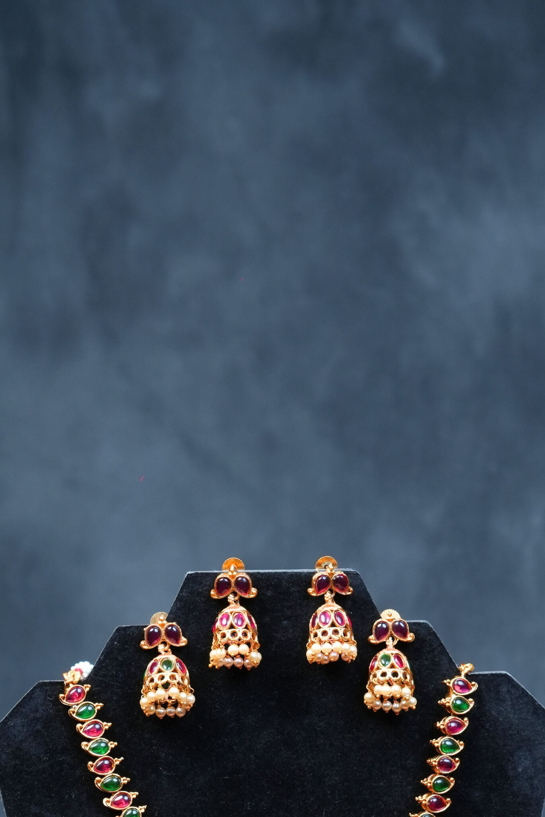 Dual Elegance: Matte Finish Neckset with Pink & Green Stones Jewelry JCS Fashions