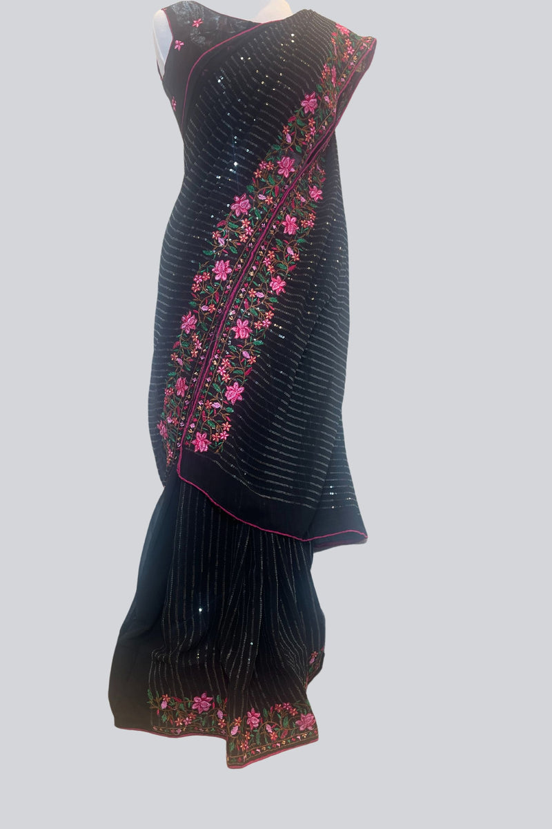 Dazzling Georgette Sequins Saree with Exquisite Embroidery