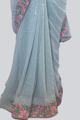 Dazzling Georgette Sequins Saree with Exquisite Embroidery