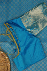 Blue Kanchipuram Handloom Silk Masterpiece with Grand - View 7 - JCS Fashions