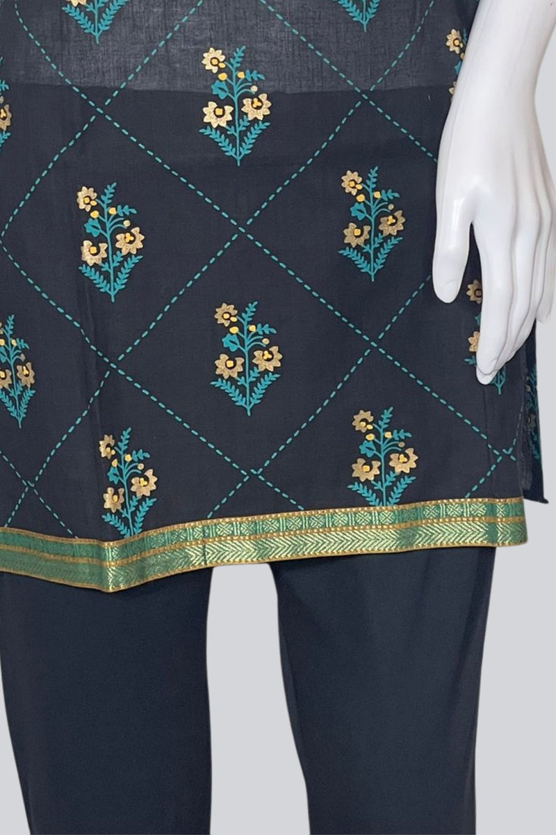 Golden Elegance: Cotton Kurti with Zari Weaving & Prints - JCS Fashions