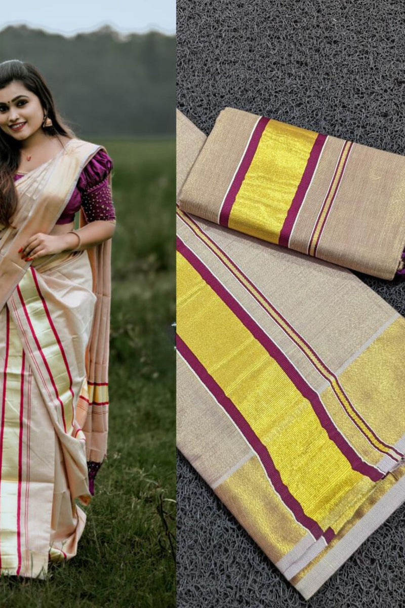 Premium Vishu Collection : Elegantly Crafted Tissue Saree with Tussels