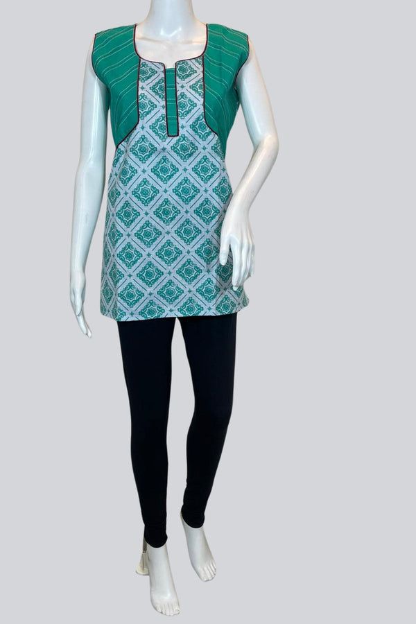 Chic Cotton Kurti: Short Length, 28" with Stylish Attached Sleeves
