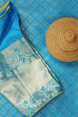 Blue Kanchipuram Handloom Silk Masterpiece with Grand - View 8 - JCS Fashions