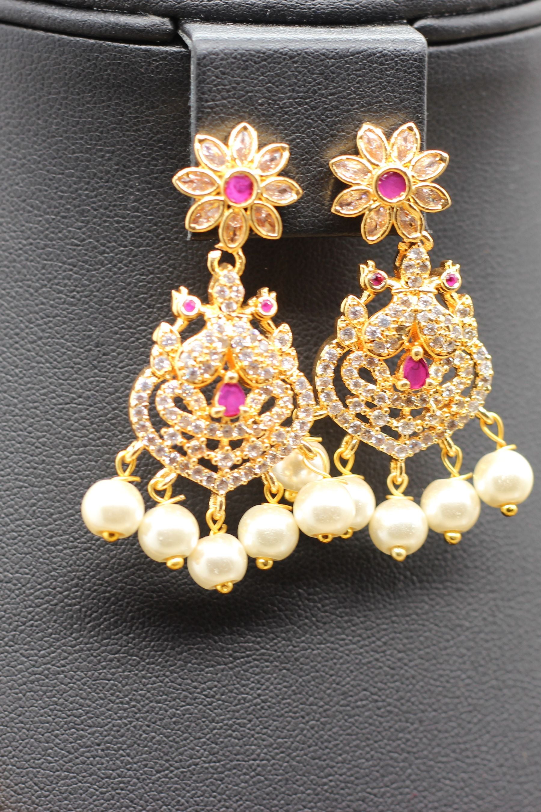 Exquisite Stone Pendant Chain & Earring Set – White & Pink Stone Harmony Jewelry JCS Fashions