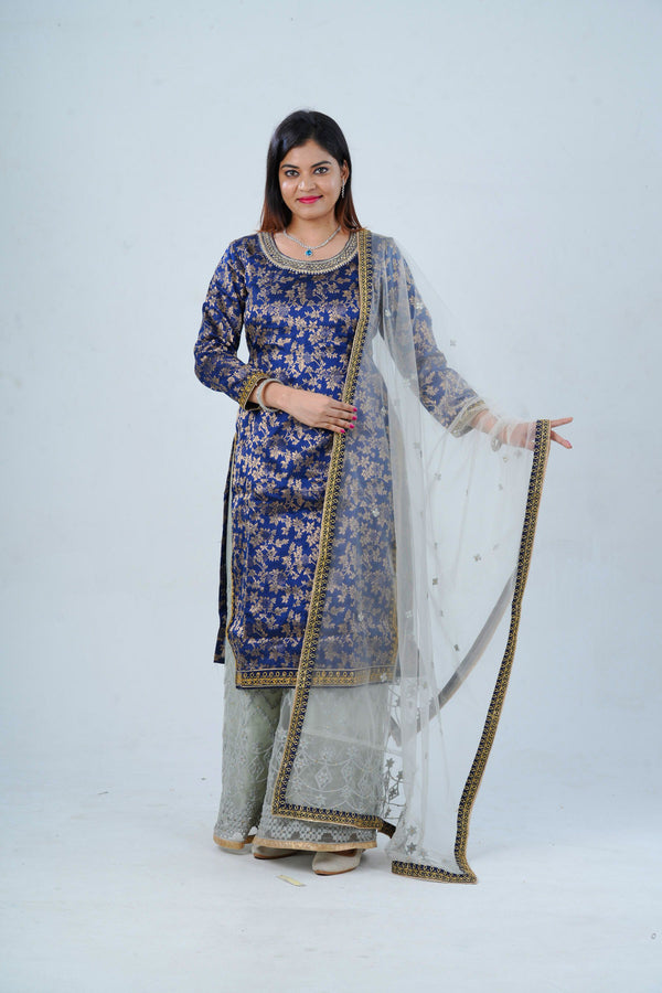 Exquisite Embroidered Palazzo and Salwar kameez Suit in Blue